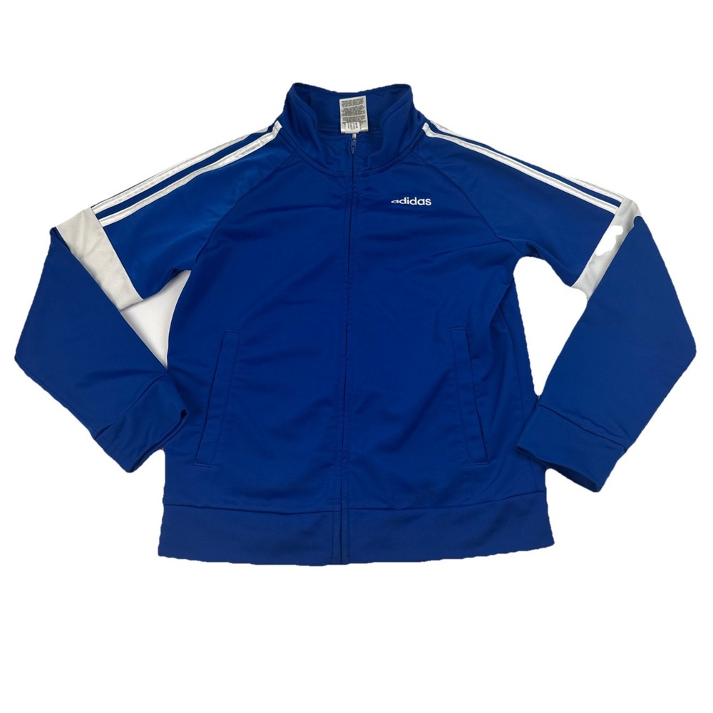 Adidas Youth Track Jacket Blue White Size M 10/12 Full Zip Activewear